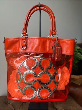 Coach 15021 Transparent Clear Orange Tote Colette Rare Plastic Beach Bag